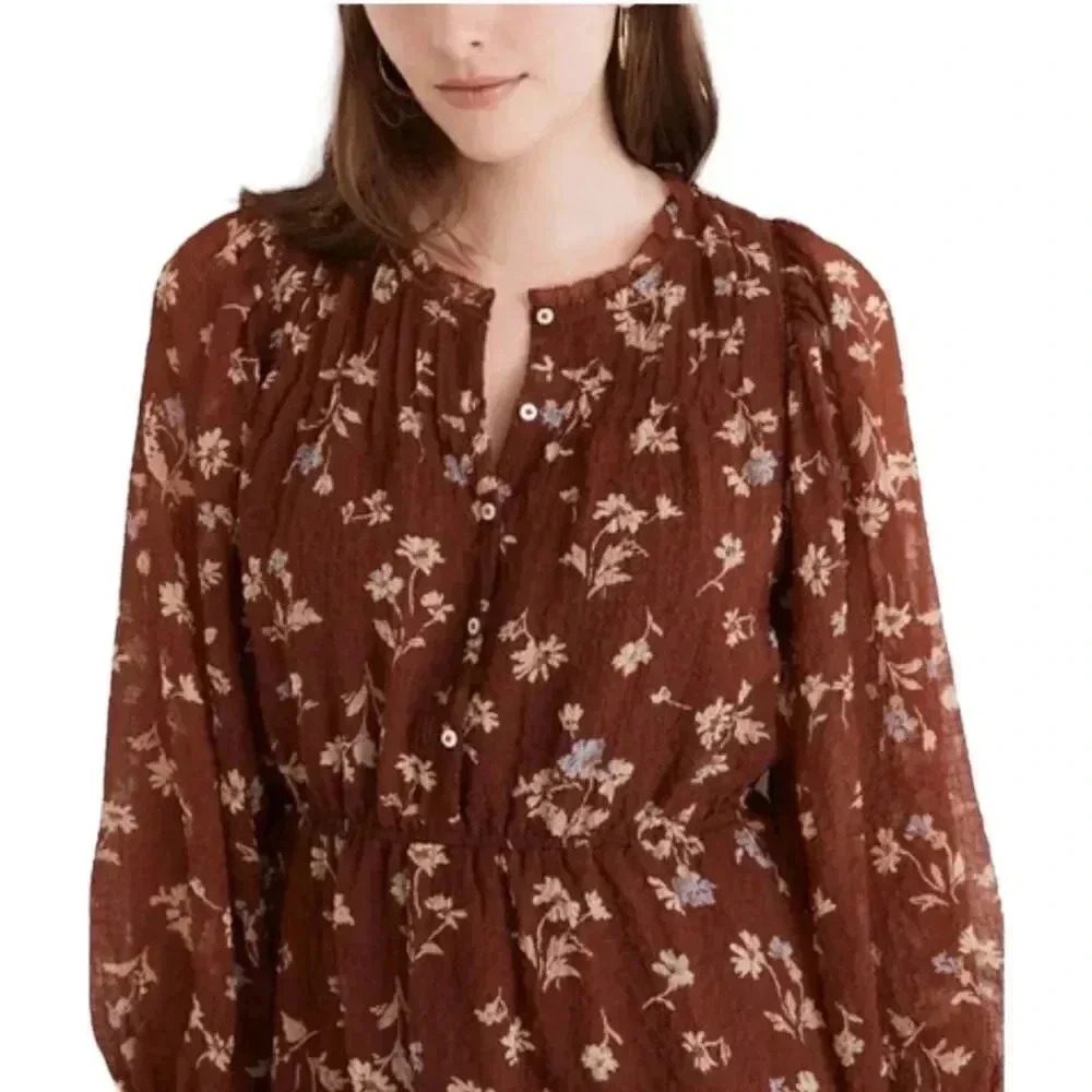 🔥 Host Pick 🔥Madewell brown print Norma Rae dress with small flowers